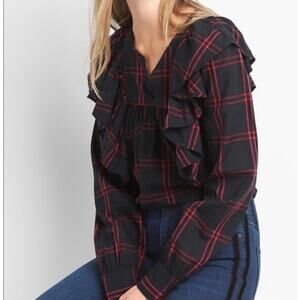 GAP Cascade Ruffle Plaid Top